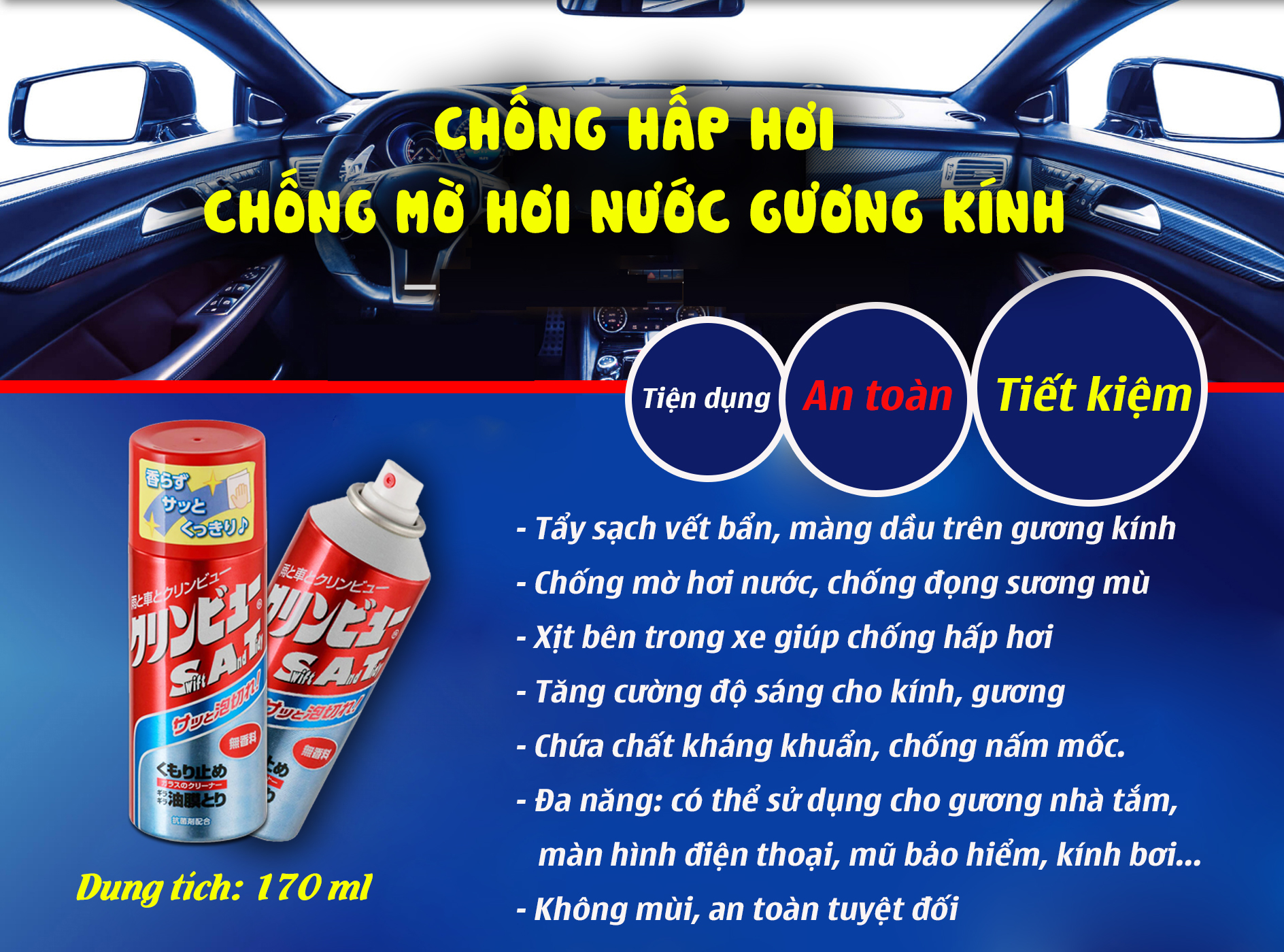bình xịt vệ sinh chống mờ hơi nước gương kính nhật bản