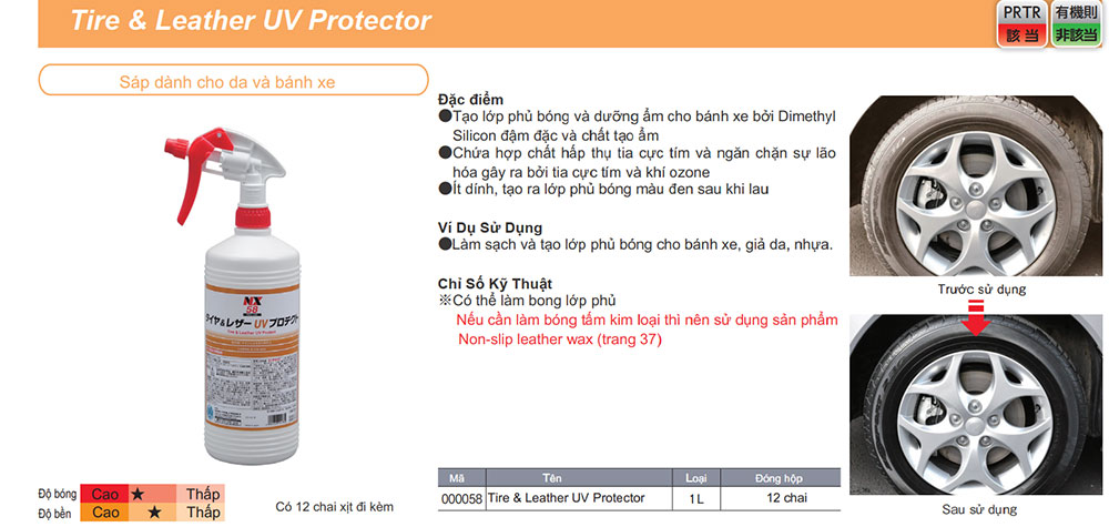 Xịt đánh bóng bảo vệ da và lốp xe chống tia UV