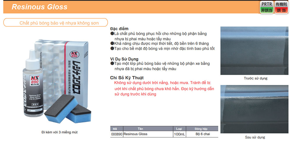 Chất phủ bóng, phục hồi nhựa không sơn bị bạc màu