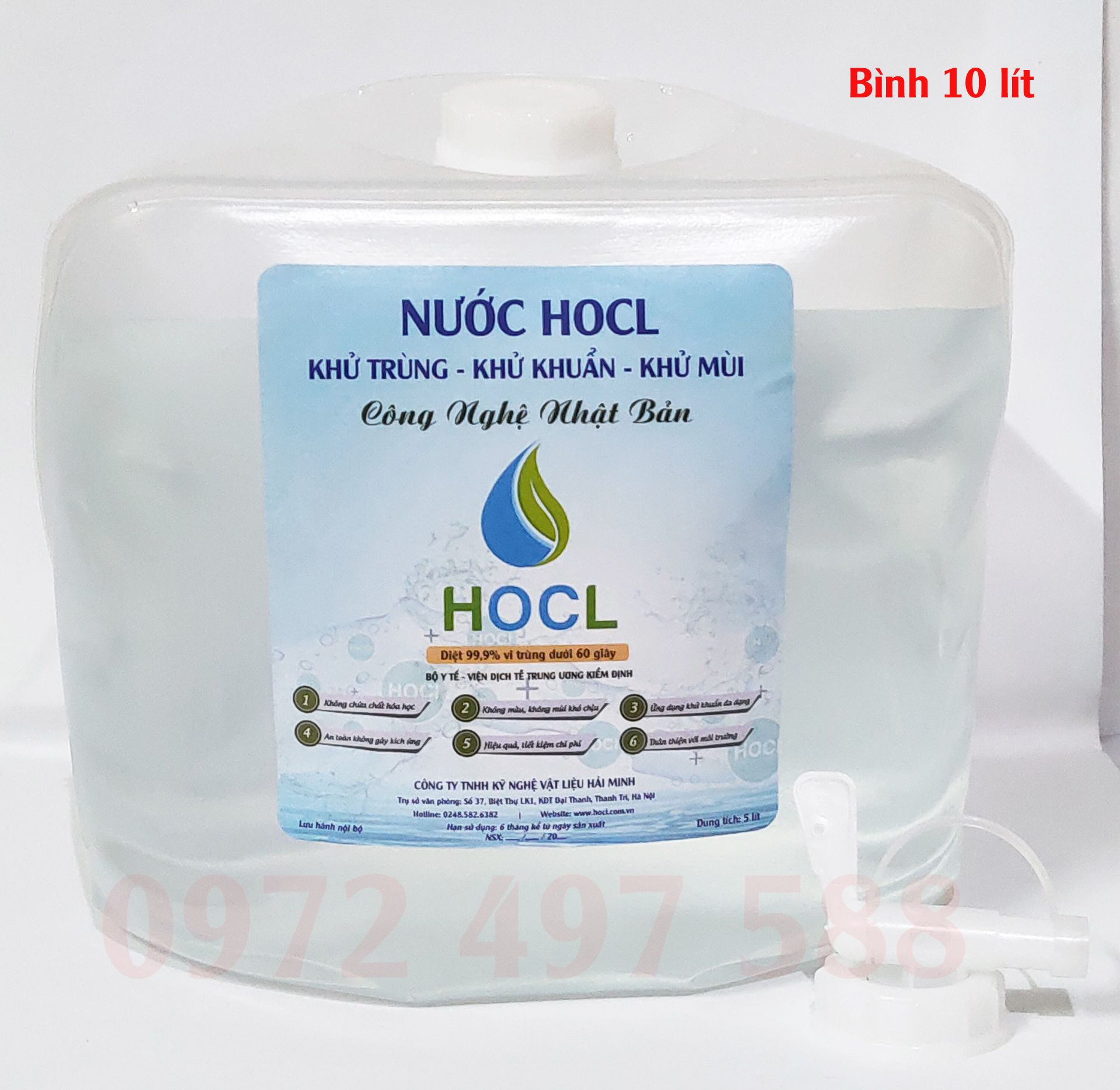 Nước HOCL khử trùng khử khuẩn bình 10 lít có vòi vặn tiện dụng