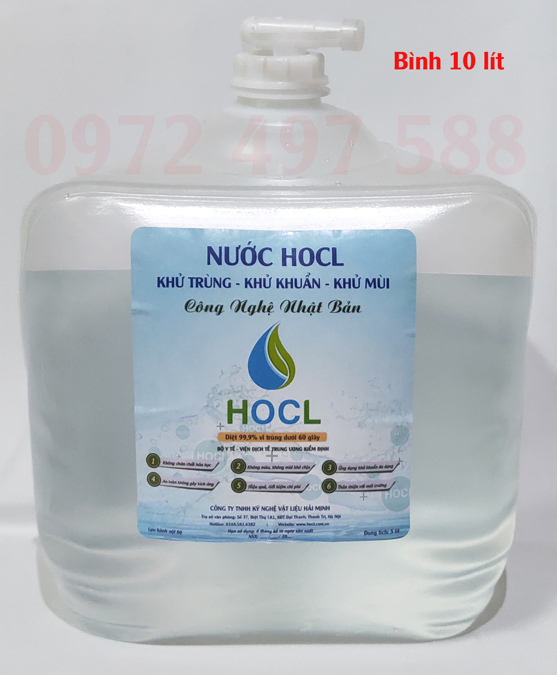 Nước HOCL khử trùng khử khuẩn bình 10 lít có vòi vặn tiện dụng
